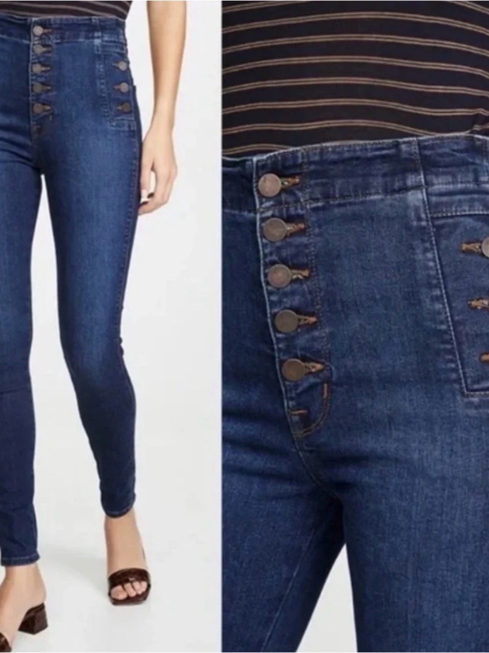 High-Rise Button-Front Women's Jeans - Dark Blue JBrand Natasha